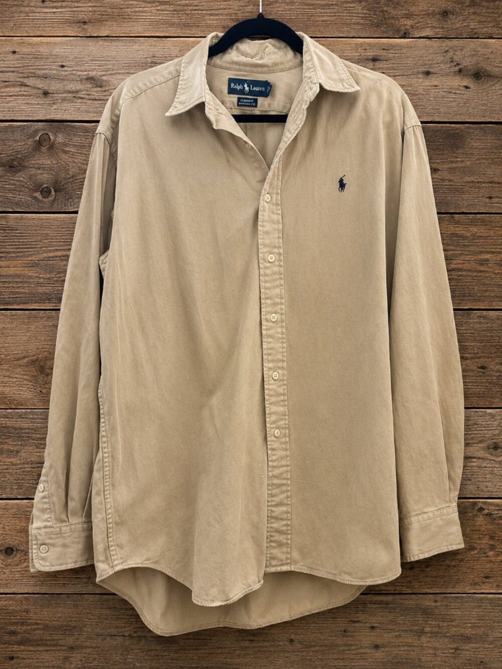 Ralph Lauren Blaire Mens Button Down Shirt Tan Khaki Long Sleeve Cotton